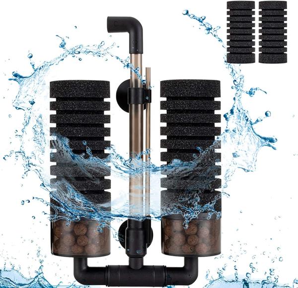Submersible Foam Aquarium Double Sponge Filter Bio Ceramic Media Balls