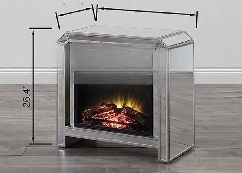 JS-FP03 Super White Mirrored Glass Electric Fireplace TV Stand with 3D Realistic Flame Effect and Free-Standing Mantle Structure