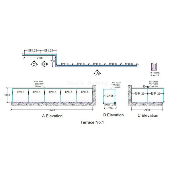 Balcony Stainless Steel Glass Railing Post Aluminum U Channel 900-1200mm Height