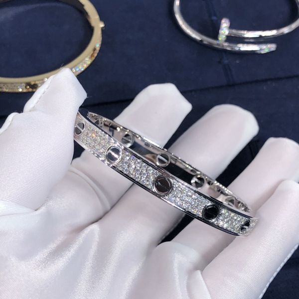 Factory Custom Fine Jewelry 18k White Ogold LOVE Bracelet, Diamond-Paved, Ceramic Bracelet