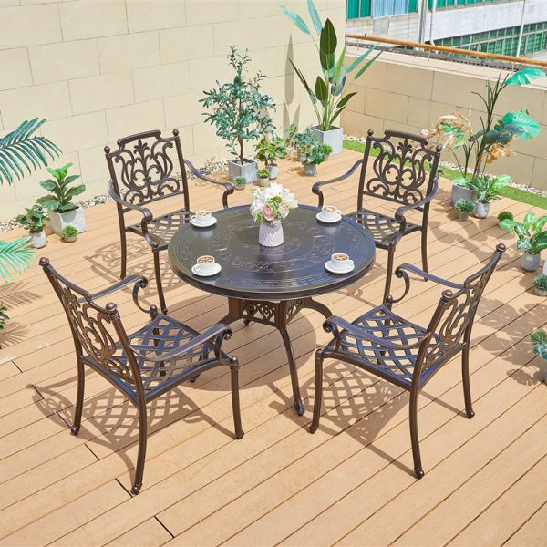 Cast Aluminum Table and Chairs Outdoor Patio Dining Set Garden Furniture Comfortable