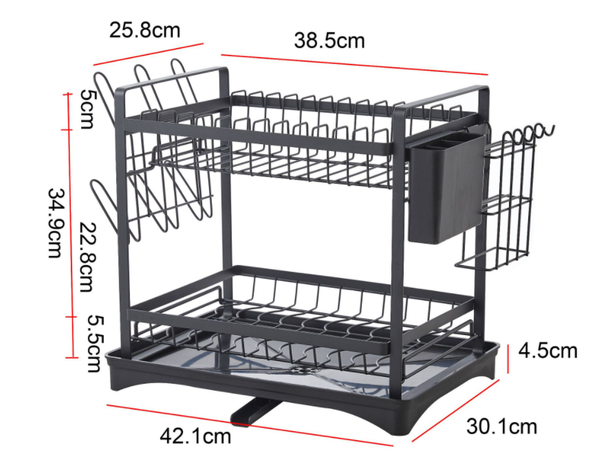 2 Layers Removable L38.5cm Steel Kitchen Basket Rack