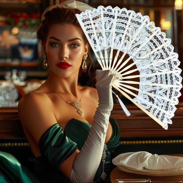 High Quality 27cm Custom Lace Wedding Hand Fans with Bamboo Handle