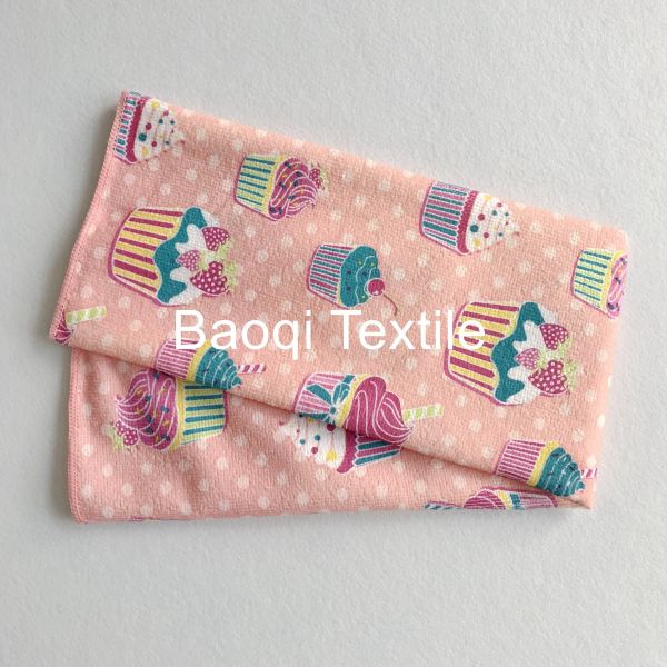 Chinese single side printed 100% poly kitchen wipes，,microfiber cake towels  kitchen cleaning rags size 40cm*60cm
