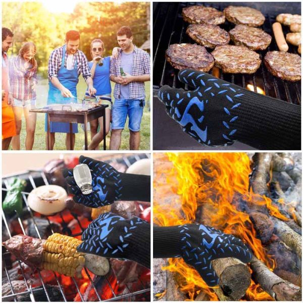 30 CM Safety Heat Resistant Work Gloves Blue Silicone Print Material