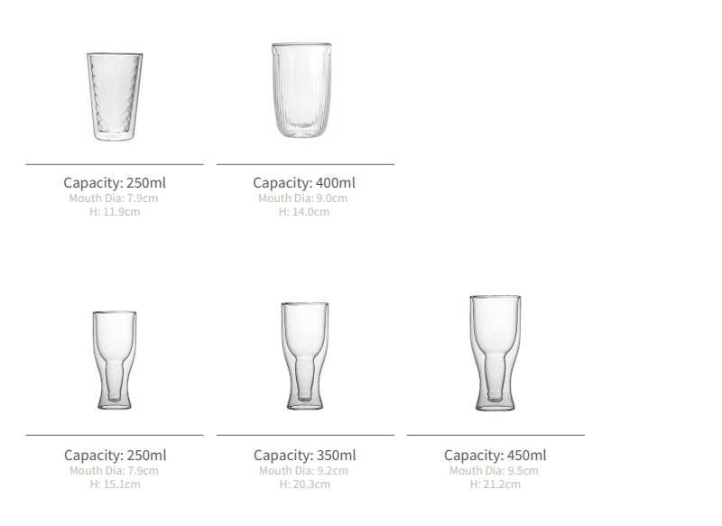 Double Wall Glass Cup with 250ml 350ml 450ml Capacity High Borosilicate Glass for Hot and Cold Beverages