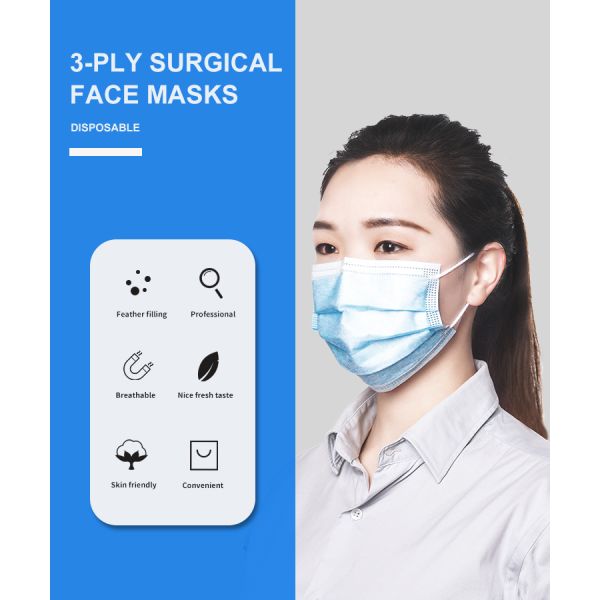 3 Ply Ultrasonic Adult 50pcs Disposable Earloop Face Mask
