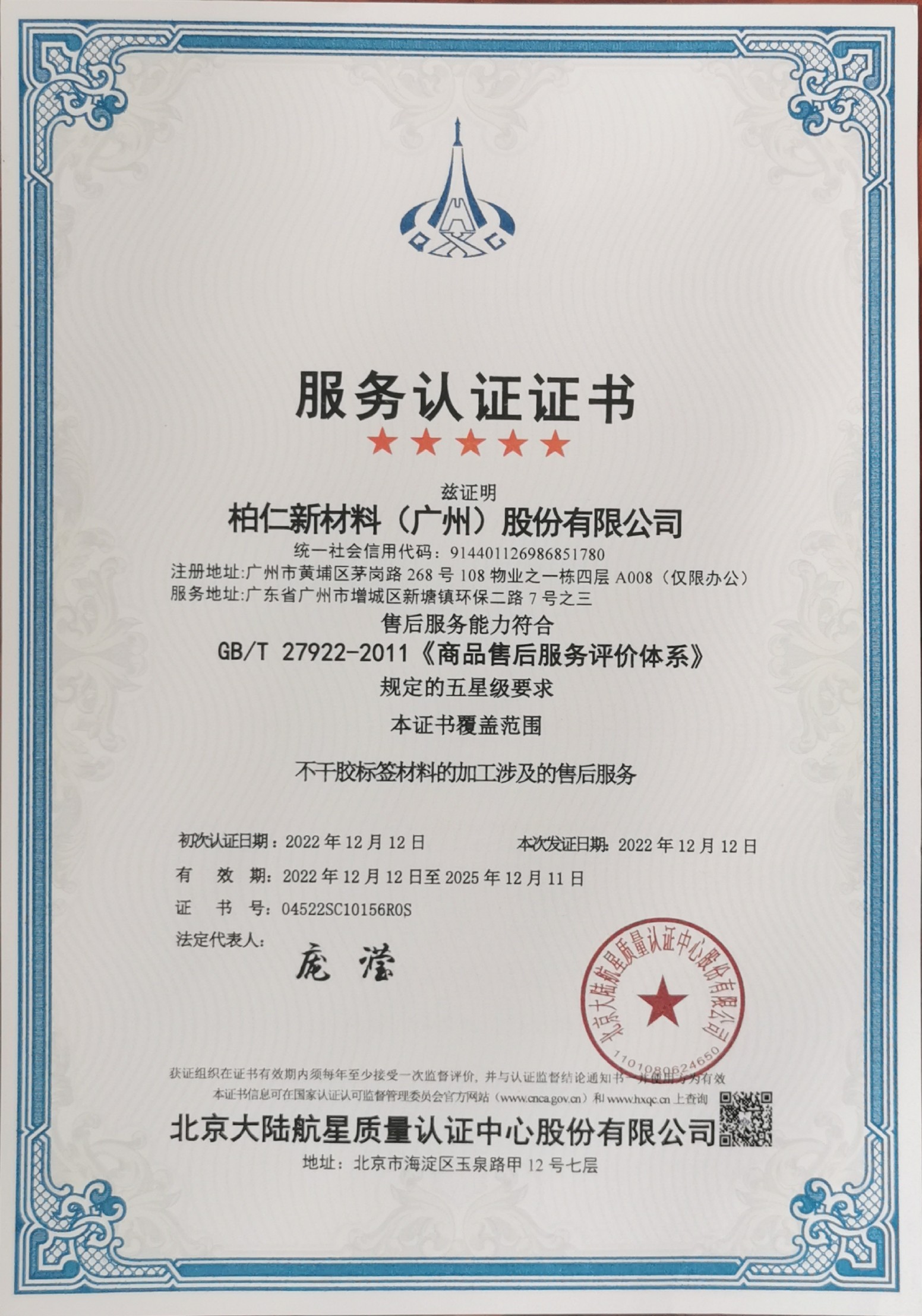 Boren New Materials (Guangzhou) shares Co., Ltd. Сертификации