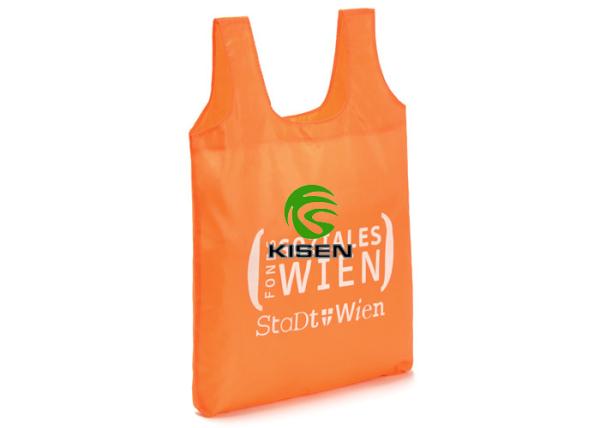 190t Lightweight Reusable Shopping Bags , Logo Printing Orange Reusable Shopping Bags