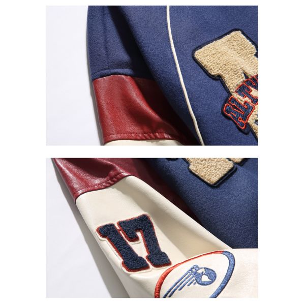 Vintage Spliced Creative Letter Embroidery Stand Collar Baseball Suit for Men's Jackets