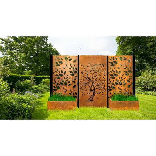 Панель экранов уединения Corten изготовленного на заказ на открытом воздухе дизайна дерева Oke ржавая стальная