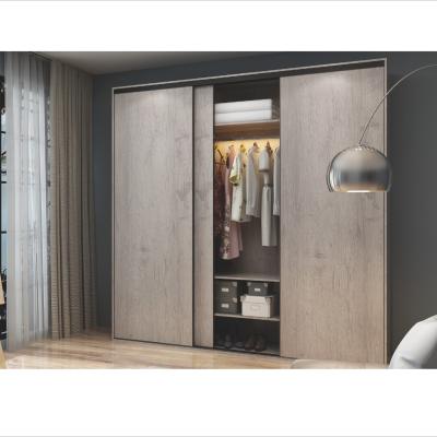 Bedroom Timber Veneer Grey Brown Wardrobe Sliding Door Modern Simple Wooden Combination