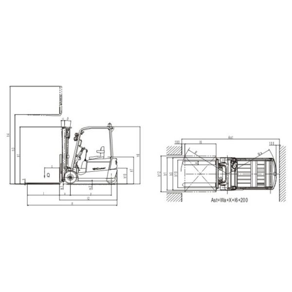 3 radio de torneado eléctrico asentado de la batería 1552m m de la carretilla elevadora 48V de la rueda