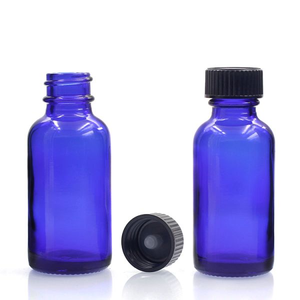 Botellas de 1 ronda de cristal azules de la onza Boston 30ml para los productos para el cuidado de la piel
