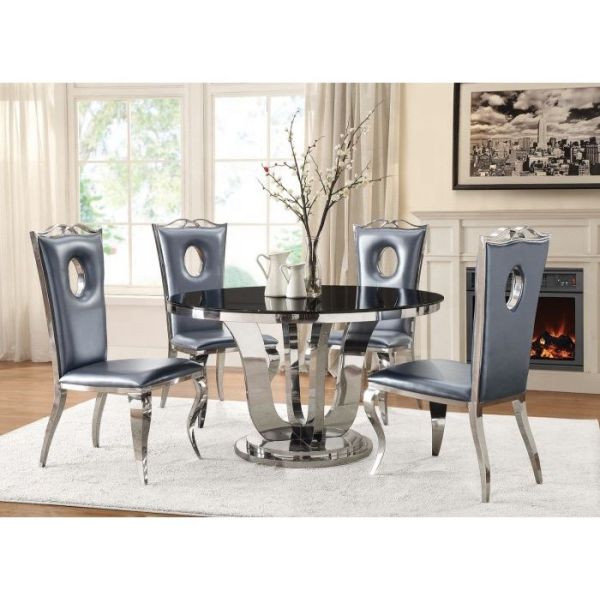 Aesthetic Hole PU Leather Dining Chair With Stainless Steel Frame