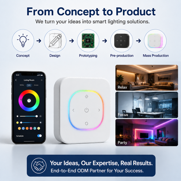 Custom Smart Lighting Controller ODM Solution Wi-Fi Zigbee Dimming RGB Color Scene Automation LED Driver for Home Office