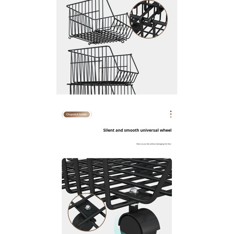 Custom Kitchen Storage Rack Organizer Shelf Metal Basket Kitchen Storage Cart with Wheels