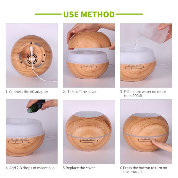 Factory Provide 200ml Wood Grain Essential Oil Scent Fragrance Aroma Diffusers for Home Large Room With Night Light