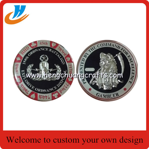 Durable zinc alloy challenge coins with custom designs and plating options including antique silver black and brass suitable for souvenirs