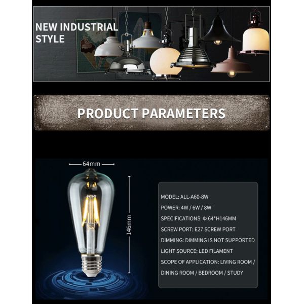 LED bulb retro tungsten bulb E27 screw st64 antique bulb
