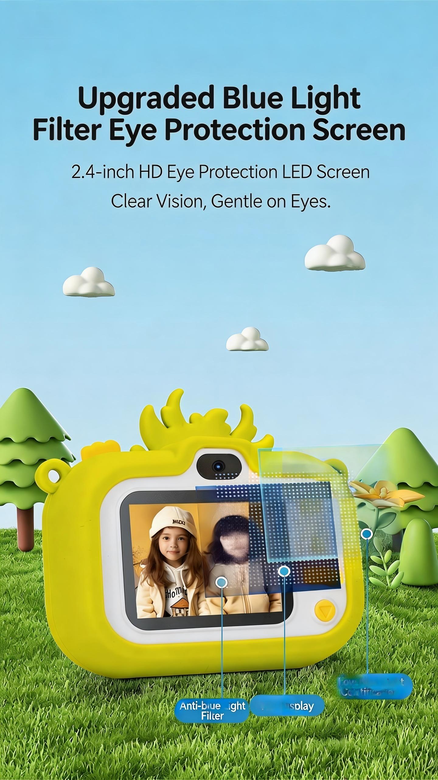 DLC Children Mini Digital Camera With One Touch Control Button Cartoon Design Timed Selfie Function Cute Appearance for Gift