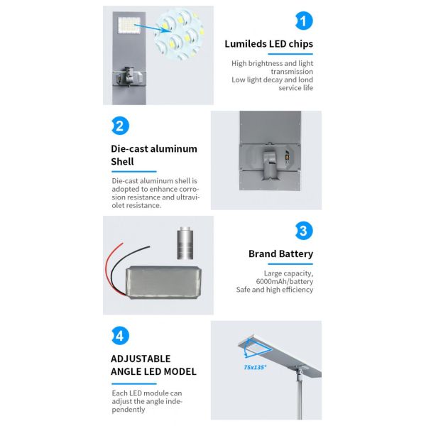 3000k светодиодный высокомощный солнечный уличный свет 30W 60W 100W фотоэлектрический столб