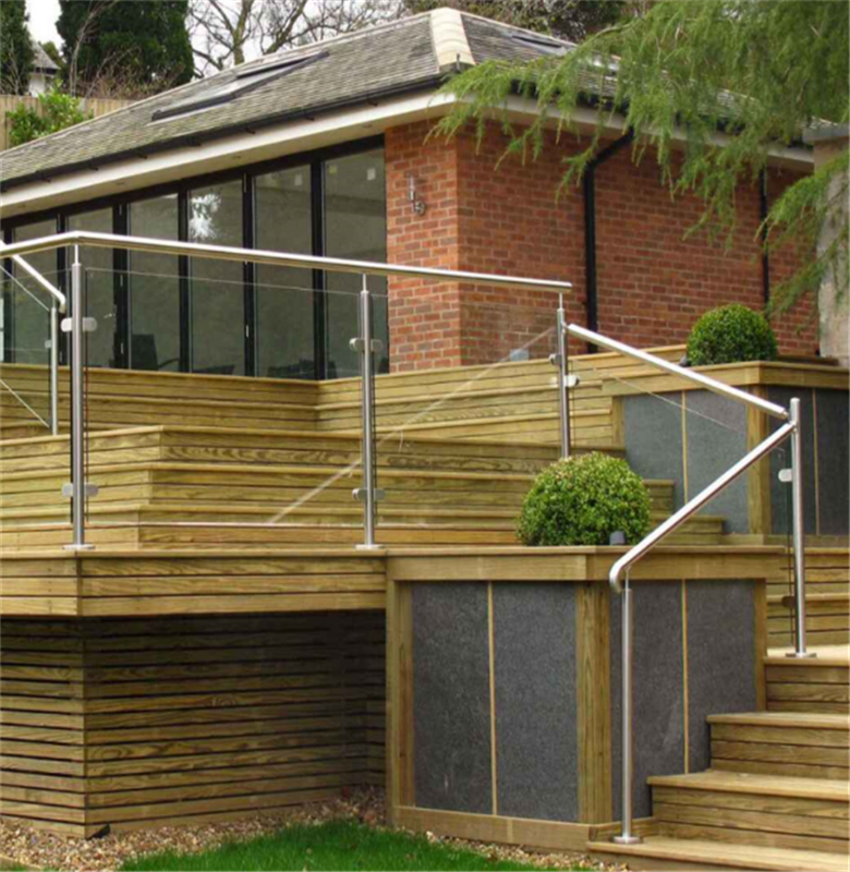 Balcony Building Railing Top - Mounted , Stainless Steel Post  Glass Porch Railing