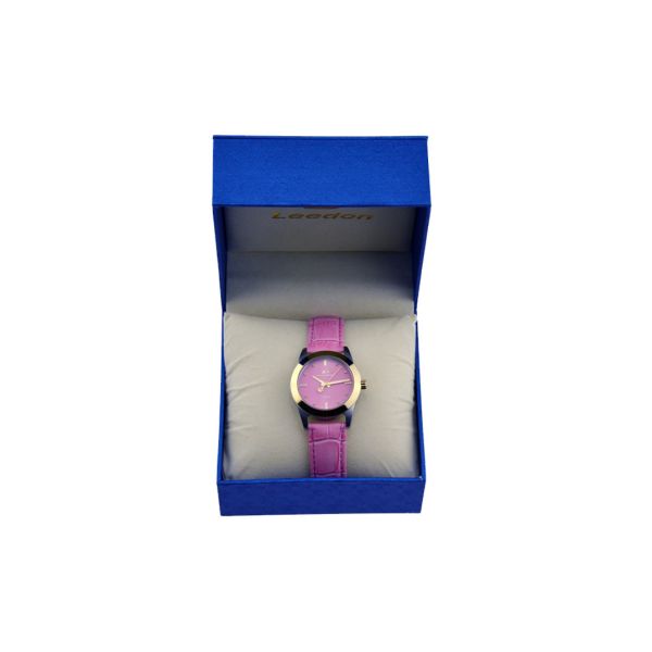 Female Pink Water Resistant Stainless Steel Watch With Genuine Leather Strap