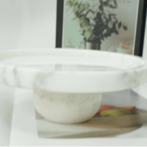 Italy Carrara White Marble Plate Food Grade With Minimalist Design