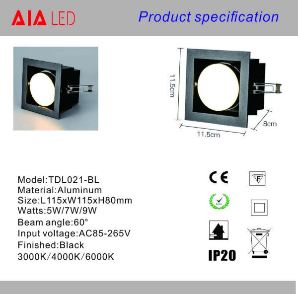 5W 7W 9W recessed mounted TRIAC dimmable LED downlight for supermarket