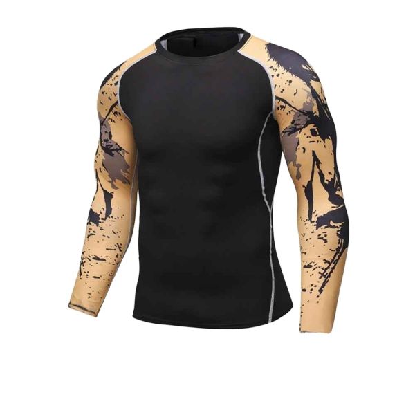 BJJ Training Men's UPF50+ Spandex Polyester Compression Rash Guard with Custom Logo