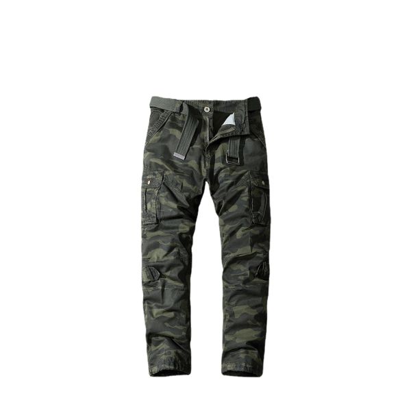Men's Multi-Pocket Camouflage Overalls in Pure Cotton with Mid Waist and Straight Fit