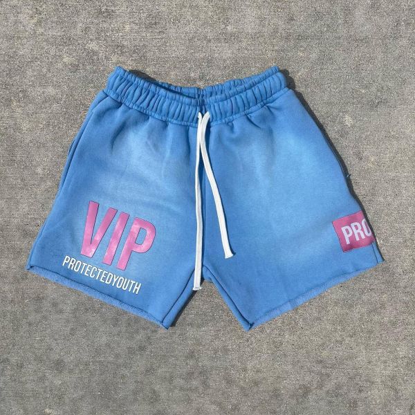 Custom Puff Print Logo Acid Wash Shorts Cotton Fleece Zipper Pockets Sweat Shorts for Men