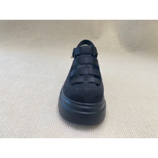 Genuine Leather Womens Black Platform Sandals Heightening