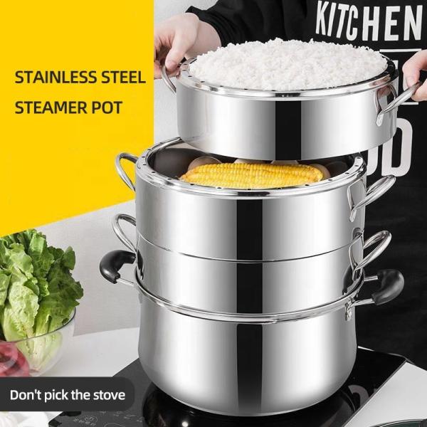 New Arrival Kitchen Industrial Steamer Pot Cookware Mutil Layer Stainless Steel Steamer Pot With SS Handle