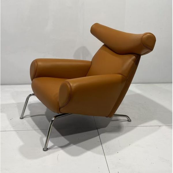 Leather Wood Metal Designer Living Room Chair Luxury Lounge Armchair Modern Sofa Contemporary Wing Back Accent Chair