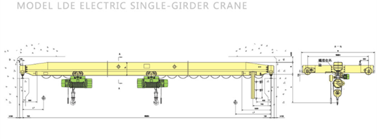Electric Single Girder Overhead Bridge Crane LDE 3+3 / 5+5 / 8+8 / 10+10 Ton
