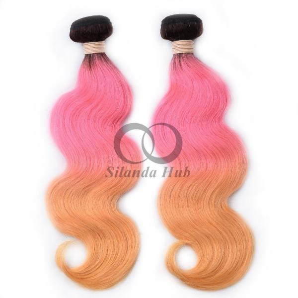 #T1B/Pink/Orange Body Wave Remy Human Hair Bundles Sew In Weave Bundles Brazilian Bundle Deals