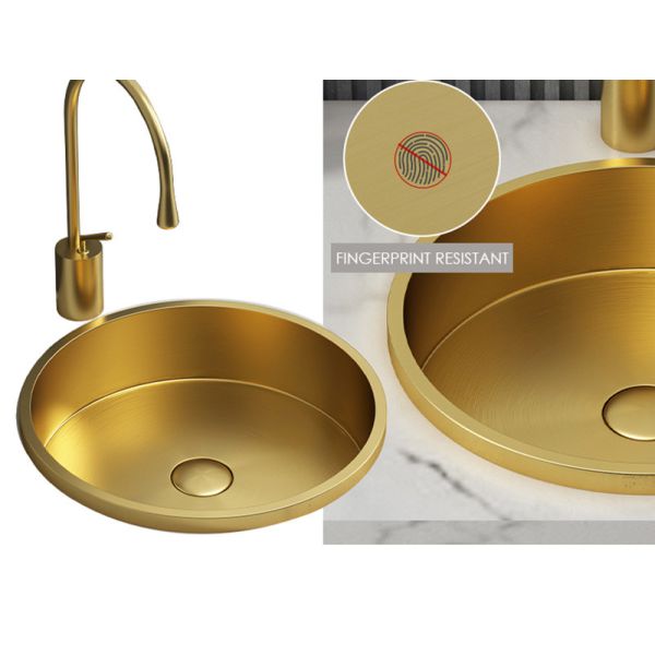 Bathroom Top Mount Vessel Sink Bowl Round Shape With Satin Brushed Finish