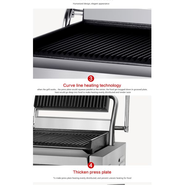 Easy Operation Commercial Double Sandwich Press Machine with Stainless Steel Heads