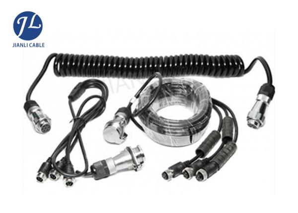 Coiled 7 Pin Trailer Vision Systems Cable With Plastic Plug For 3 Camera Video