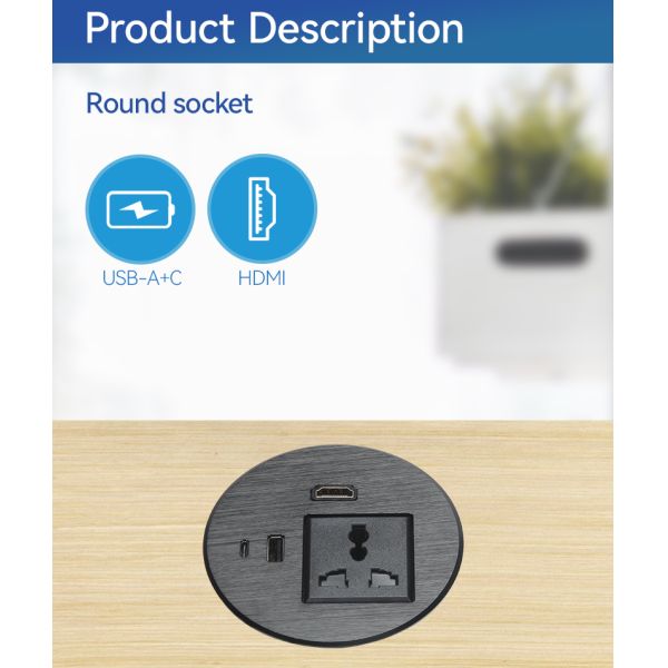 HDMI Office Desk Power Grommet outlet Socket UBS20W QC3.0 Charger 90mm