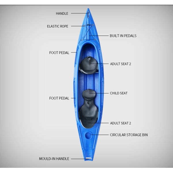 3 Person Small Boat Rigid Fishing Kayak 500 Lb Capacity Plastic Canoe 4.0m*0.82m