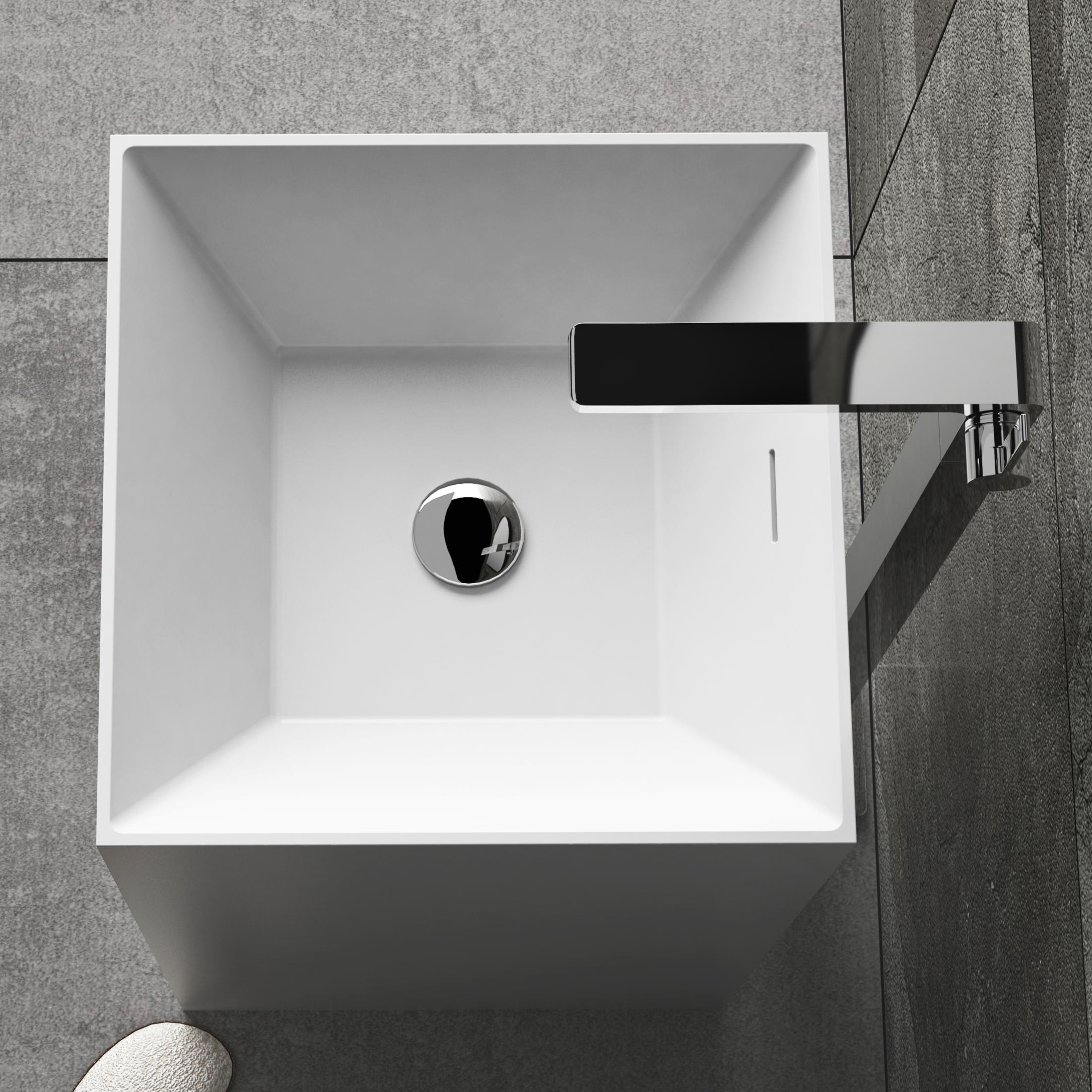 Narrow Tall Square Pedestal Sink Wash Hand Basin For Compact Small Powder Room