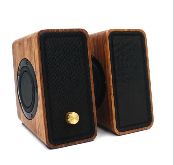 Real Bamboo Wired Wooden Speaker , Super Bass Multimedia HiFi Desk Stereo Speaker