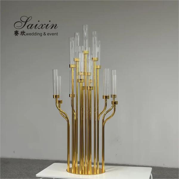 Luxury Wedding Decor Supplies Gold 17 Arms Candelabra Candle Holder Tall Crystal Candelabra Centerpieces