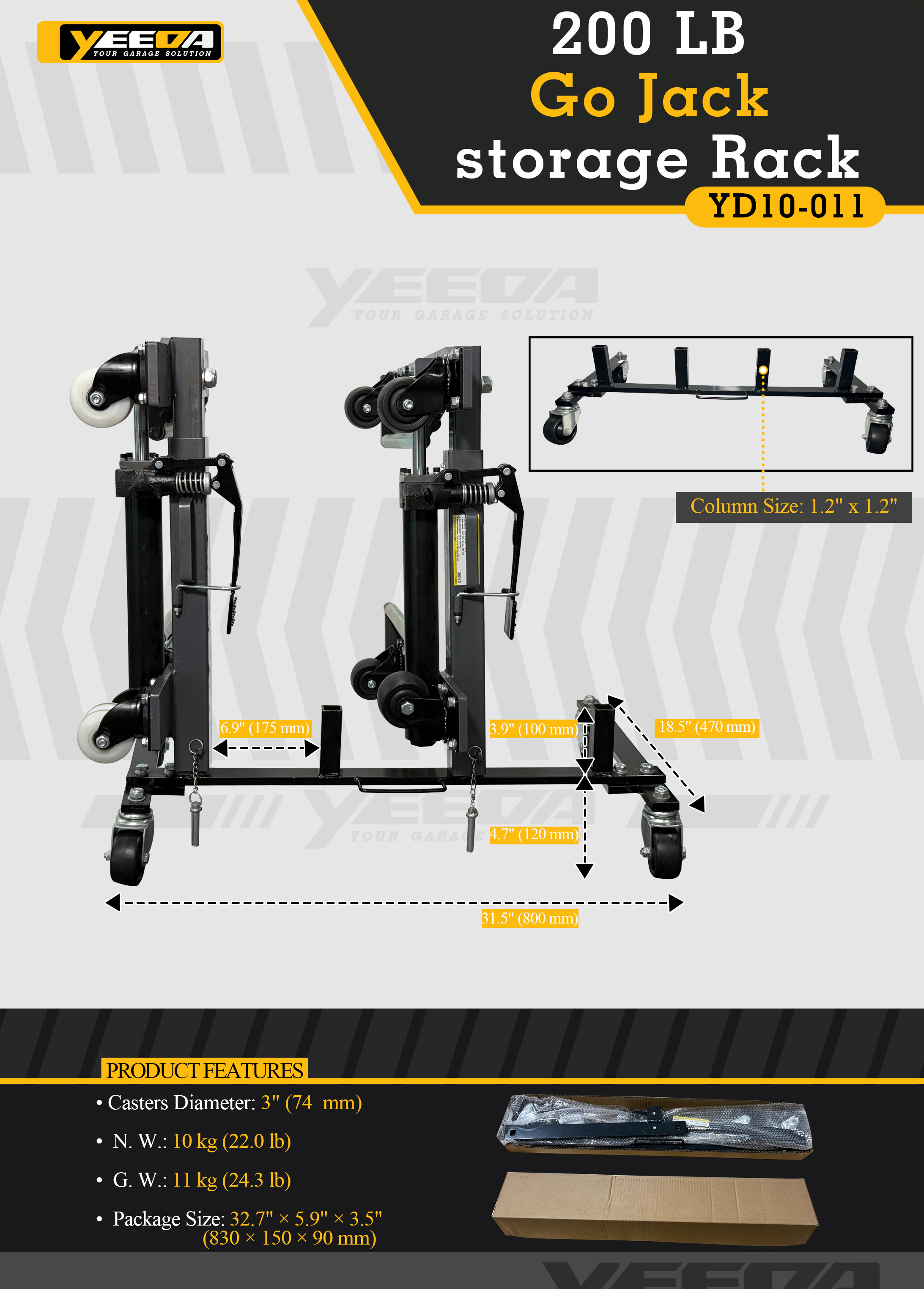 200LB Capacity Go Jack Storage Rack with 3