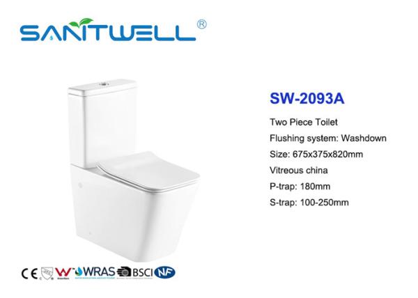 Hotel / Home Bathroom Washdown Two Piece Toilet Close Coupled Ceramic Material