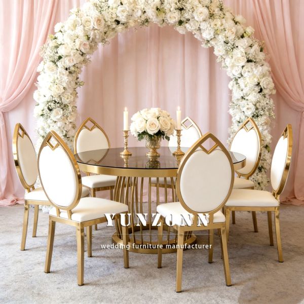 Gold Stainless Steel Frame Leather King Queen Bride Party Luxury Chaise Event White Wedding Chairs