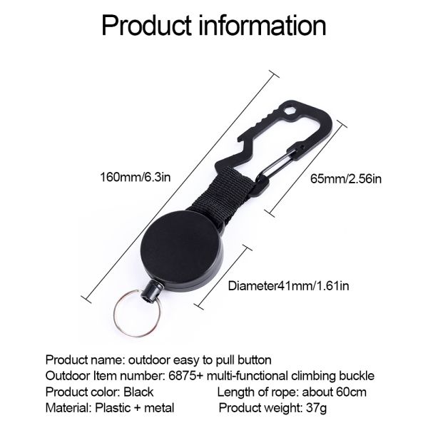 Деи значок катушка наружной тяжелой загрузки выдвижной ключевой цепь расширяемый карабинер 6875